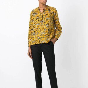 Isabel Marant Etoile Amaria Crew Neck Button Down  Sz 38/6 US Floral Yellow Chic
